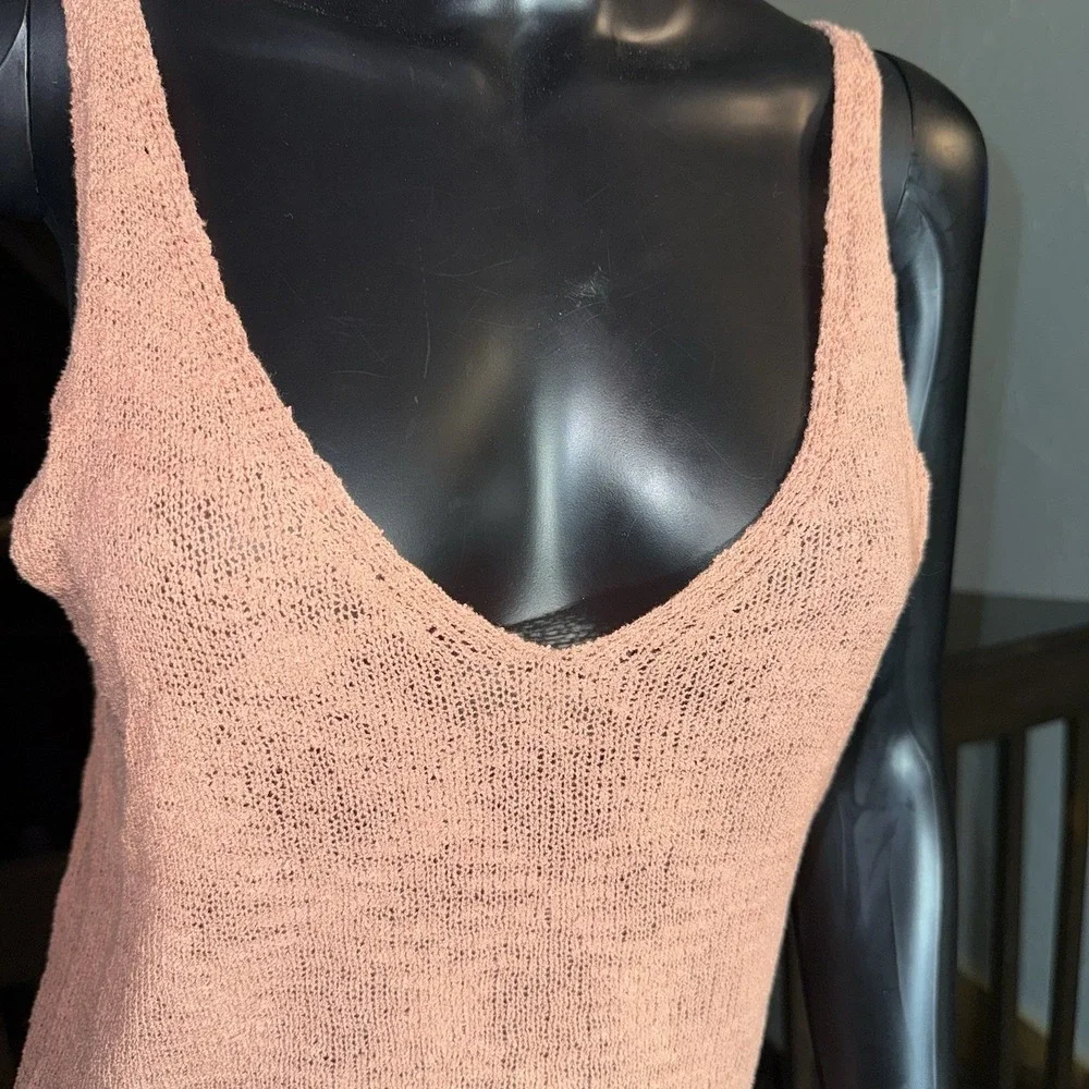 Knit Tank‎ Top From By Together Salmon Lightweight Textured Slouchy Small Boho